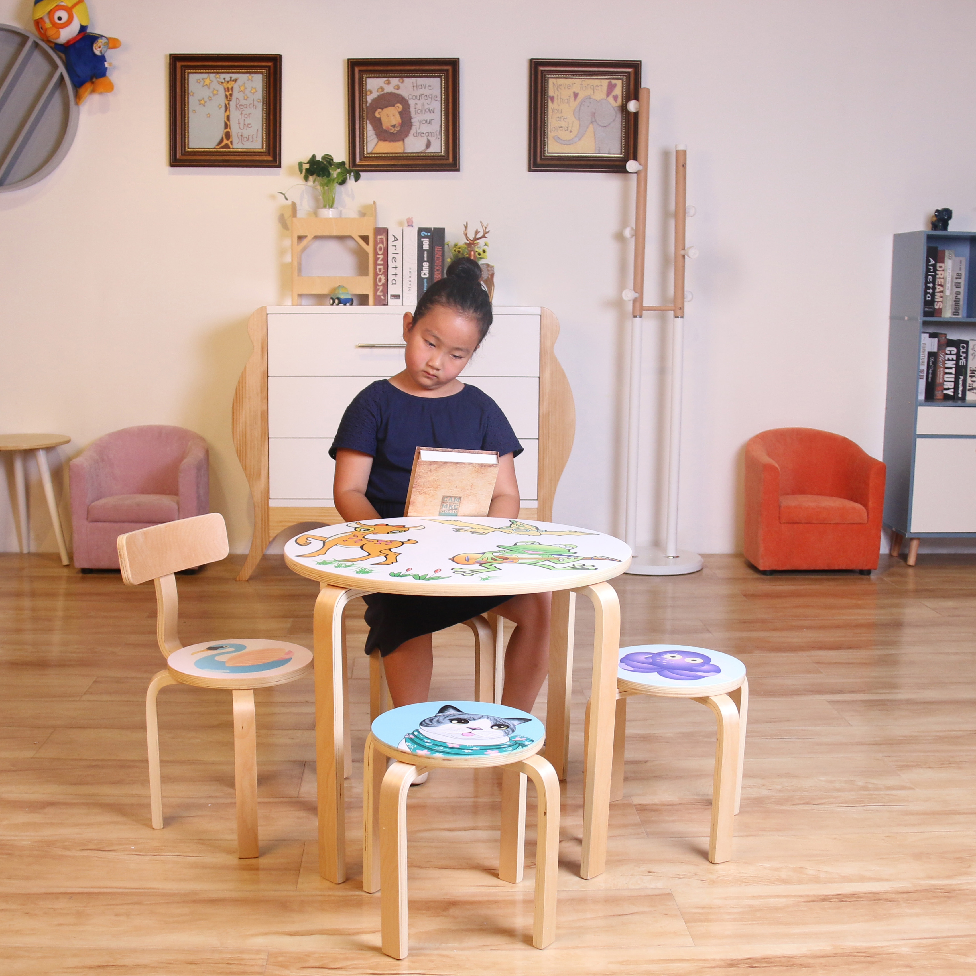 Nashow LMMS-056 Moreland Kids Furniture Children Table and Stool Set Round Table and Stools