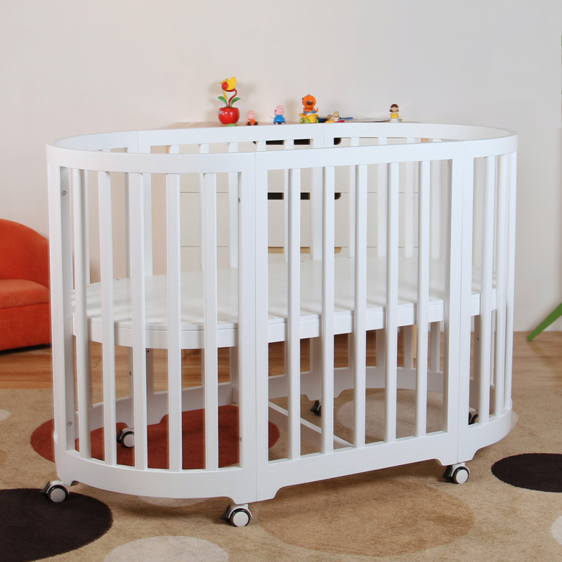 Nashow LMBC-082 Solid Wooden Round Oval Crib Baby Cot Bed Toddler Sleeping Bed Furniture