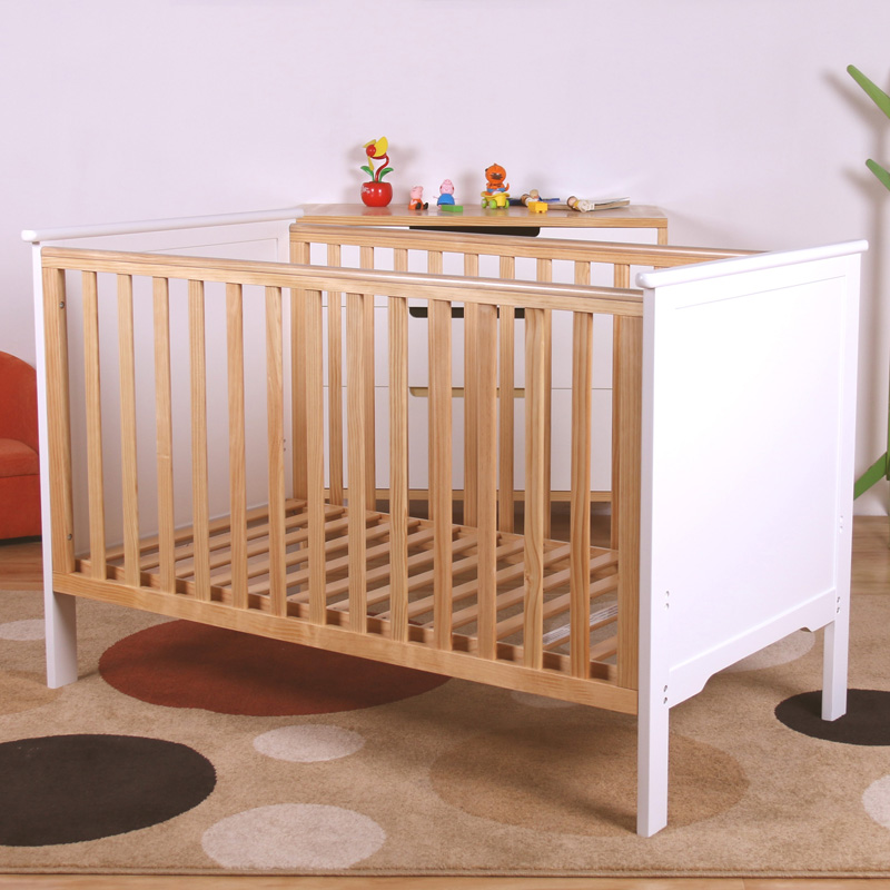 Nashow LMBC-150 Pine Wood Baby Cot Nursery Crib Toddler Bed Natural Baby Furniture