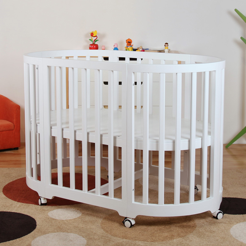 Nashow LMBC-082 Solid Pine Wood Baby Furniture Circular Crib Kids Wooden Toddler Cot Round Bed