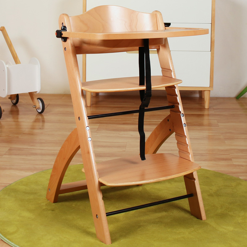 Nashow LMHC -001 Solid Beech Wood Baby High Chair with Adjustable Seat Board and Step Board