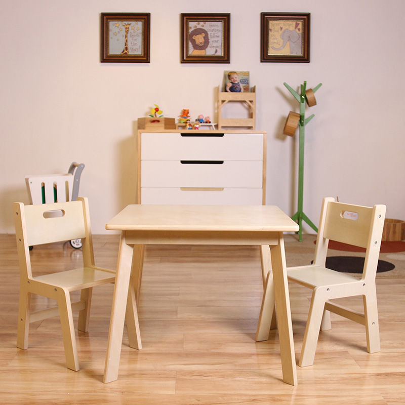 Nashow LMMS-038 Natural Wooden Kids Table and Chairs Set for Painting and Drawings