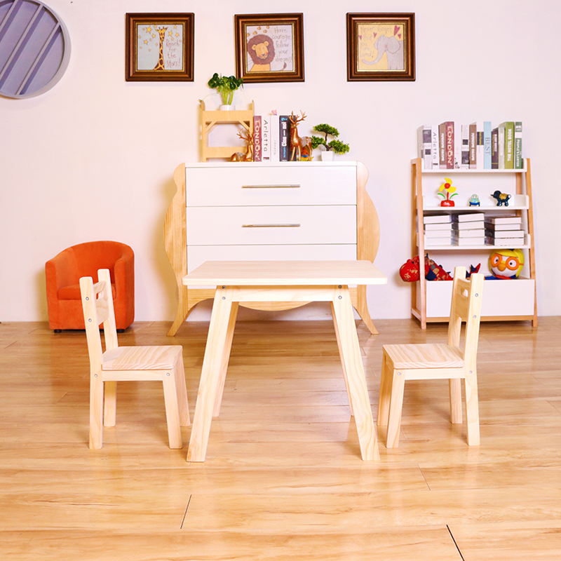 Nashow LMMS-066 High Quality Pine Wood Children Table and 2 Chairs Set for Kids Room