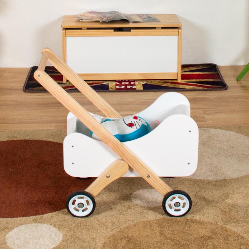 Nashow LMCA-003S Watson Doll Pram Children Cart Kids Wooden Toy Playtime Cart