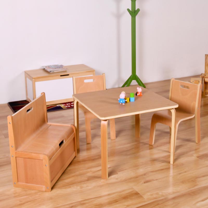 Nashow LMMS-015 New Wooden Children Table with 2 Chairs and 1 Storage Bench for Home Use