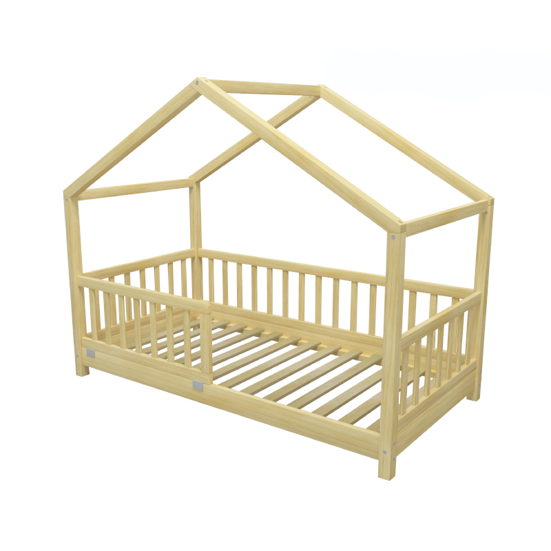 Nashow LMKB-011 Kids Solid Wood Toddler Children Floor Frame Kids Bed with Railings